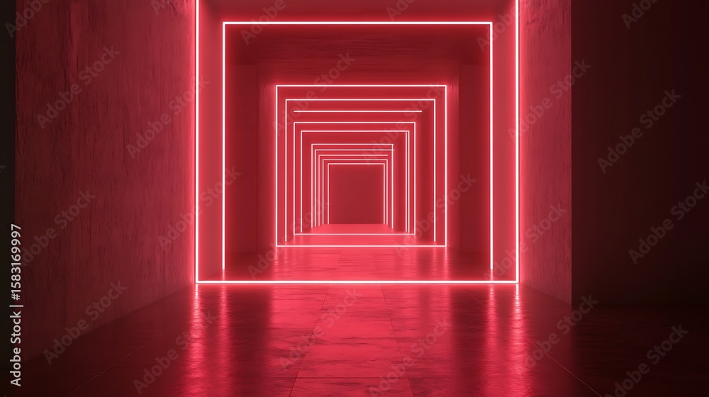 Fototapeta premium Neon red corridor