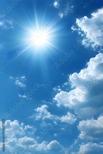 Blue summer sky with bright sun
