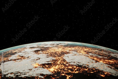 Earth seen from space, illuminated by city lights