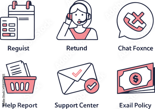 Customer support icons calendar agent phone basket envelope money customer service