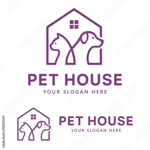 Dog cat pet house home logo vector icon line art logo outline pet shop logo template