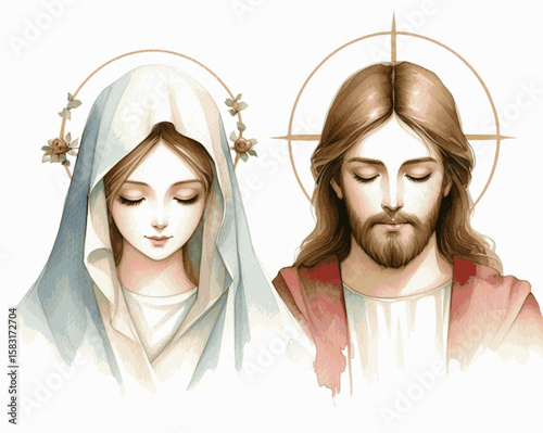 Pieta Light Wash Jesus  Christ, Virgin Mary isolated watercolor vector illustration svg