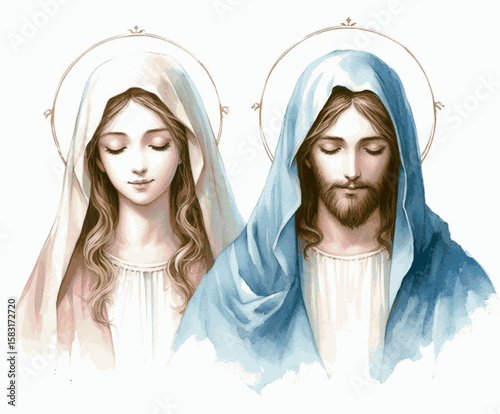 Bethlehem Twilight Jesus  Christ, Virgin Mary isolated watercolor vector illustration svg