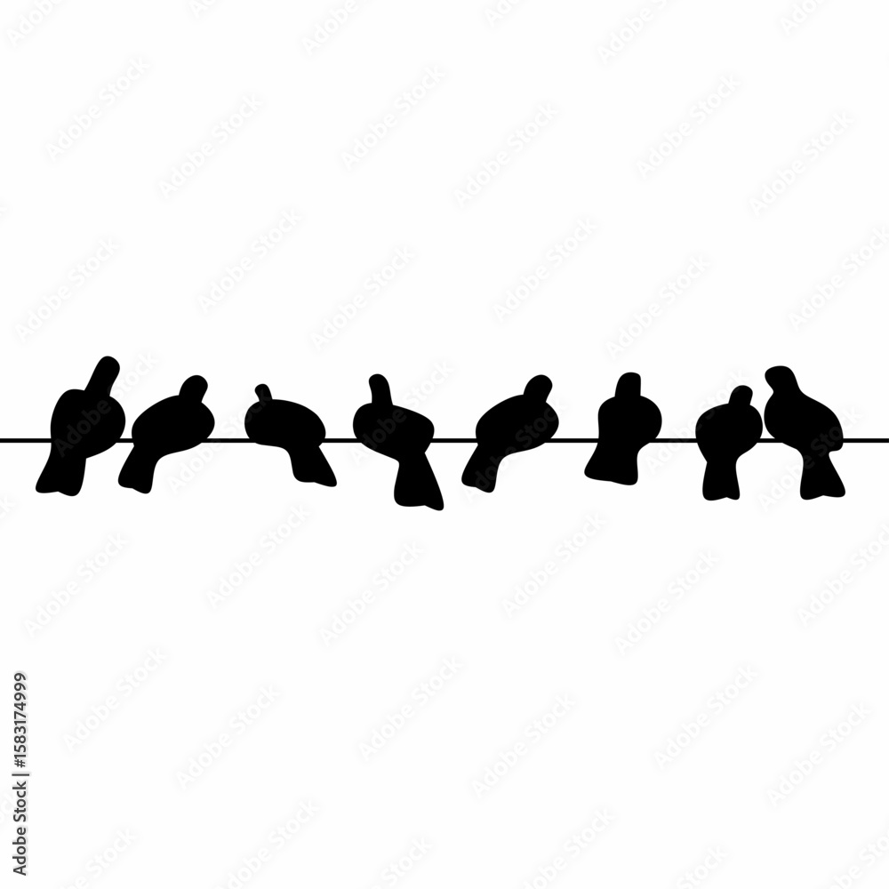 Obraz premium Vector illustration of a group of doves on a power line on a white background. Silhouette