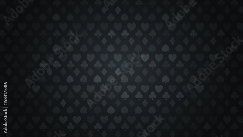 Black Background with Card Suits Spades, Hearts, Diamonds, Clubs for Casino Advertising Vector Design