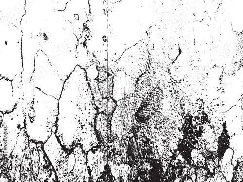 Abstract black and white grunge texture with cracked and splattered details isolated on transparent background silhouette