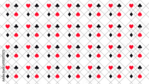 Seamless Pattern Background of Playing Card Suit Symbols Hearts, Spades, Clubs and Diamonds