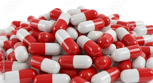 Pile of Red and White Capsules Representing Healthcare and Pharmaceuticals