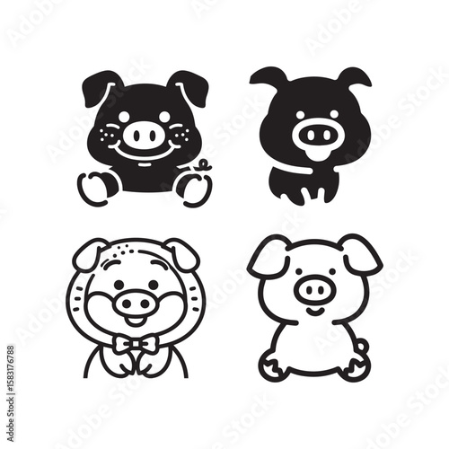 Piggy pig piglet farm animals swine vector illustration cartoon icon cute design graphic art drawing