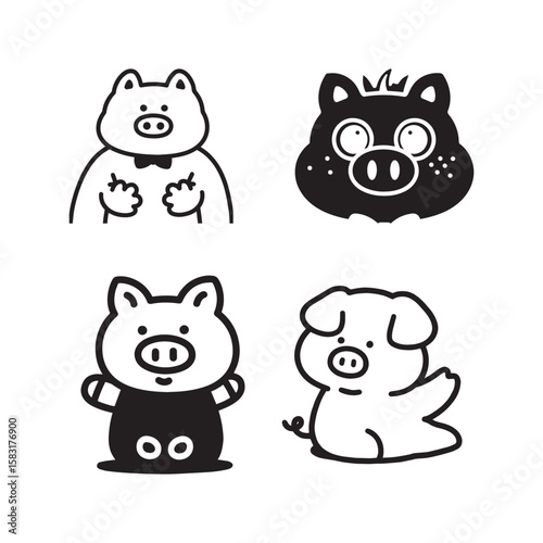 Wallpaper Mural Pig cartoon animal illustration cute piggies black and white pig drawing pig art pig vector pig design Torontodigital.ca