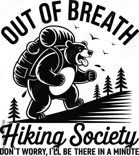 Bear hiking with backpack and trees nature