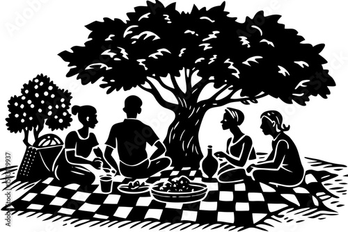 Outdoor Gathering A Peaceful Picnic Under the Shade of a Large Tree with Family and Friends Celebrating Life