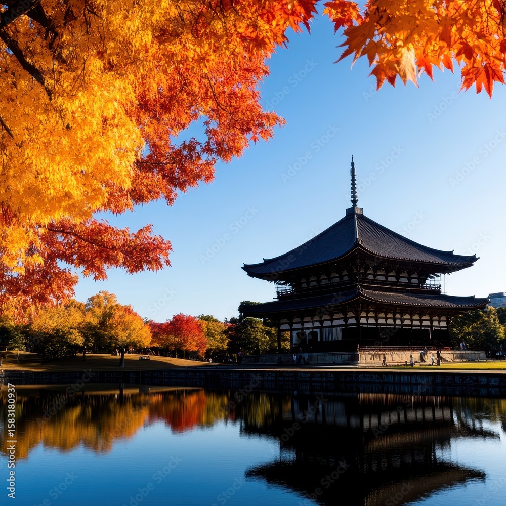 Fototapeta premium Tranquil Ancient Temples in Kyoto Surrounded by Autumn Colors