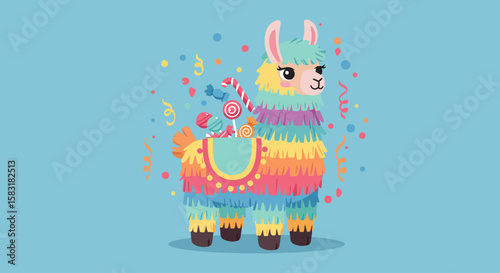 Llama Pinata Illustration – Candy Explosion for Birthday Party
