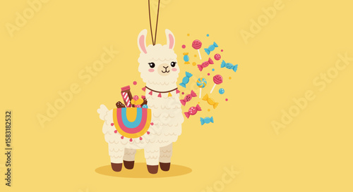 Vector Pinata Llama with Candies – Fun Birthday Design
