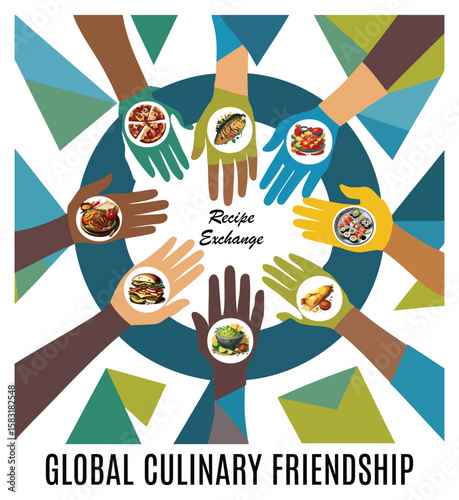 Global Culinary Friendship Vector - Cultural Recipe Exchange