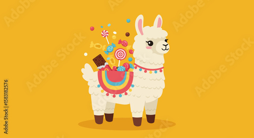 Birthday Llama Pinata and Sweets – Festive Vector Art