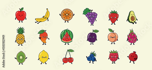 Printable Fruit Stickers - Bundle of 18 Fresh Fruit Graphics