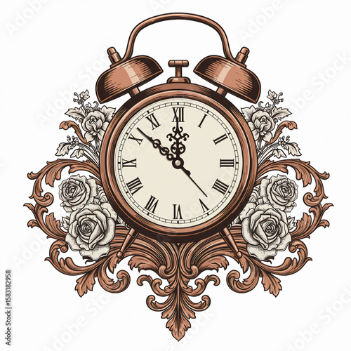 Hand-drawn floral clock at 10:10