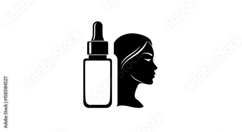 Vector Icon of Makeup Dropper Bottle and Female Silhouette