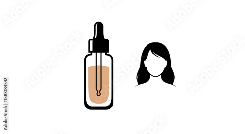 Vector Icon of Makeup Dropper Bottle and Female Silhouette