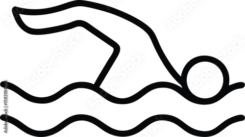 Simple Line Art Illustration of a Person Swimming Freestyle, Perfect for Websites, Apps, and More