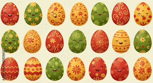 Colorful Easter Egg Set – Red, Yellow, Green, Brown Collection Vector