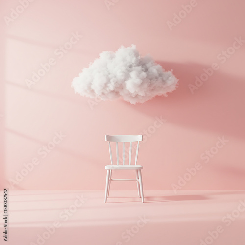 Surreal Pink Room with Floating Cloud