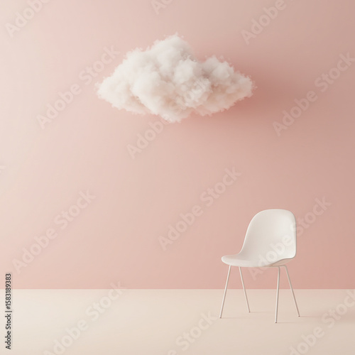 Surreal Pink Room with Floating Cloud
