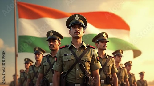 Confident Indian Soldiers with Flag Backdrop – Symbol of National Duty and Honor