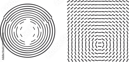Minimalist Circular and Wave Optical Illusion Line Patterns in Black and White
