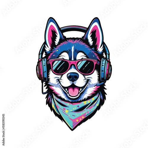 Cool Dog with Headphones and Sunglasses  Trendy Music Vibes Illustration for T-shirt