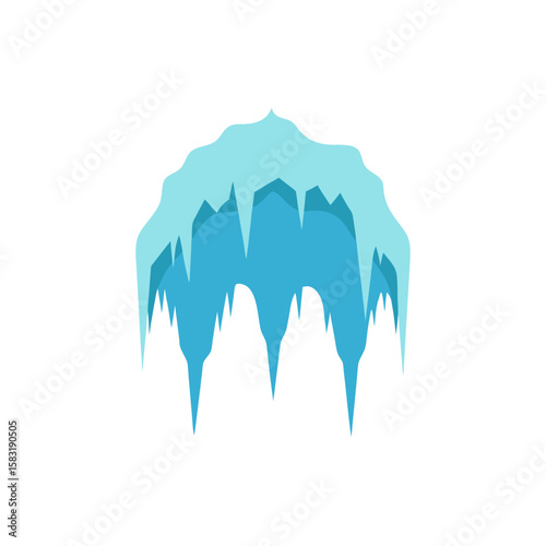 realistic icy cave with stalactites on white 
