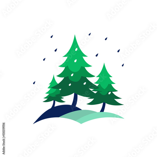 realistic pine trees bending under heavy snowstorm.svg