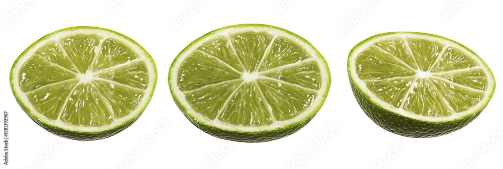Freshly cut lime halves showcasing vibrant green color and juicy texture, isolated on transparent background Freshly cut lime halves showcasing vibrant green color and juicy texture, isolated on transparent background