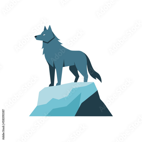 realistic wolf standing proud on glacier ridge 