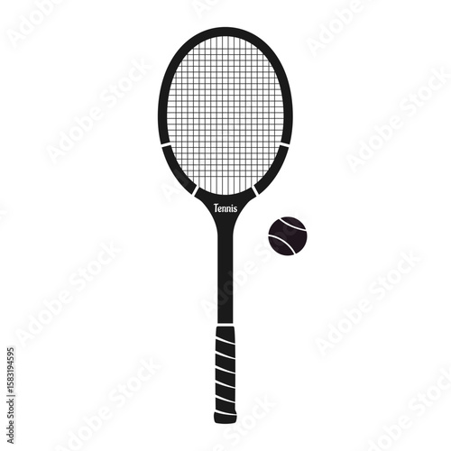 Vintage tennis racket icon with tennis ball. Classic sport design. Vector illustration.