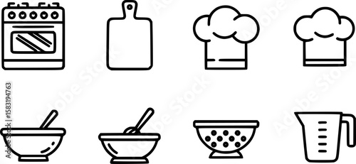 Kitchen Equipment Silhouette Icon set Vector Illustration on White Background
