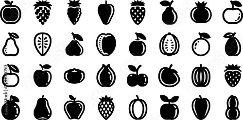 Fruite Silhouette Icon set Vector Illustration on White Background
