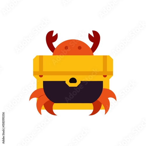 treasure chest guarded by crab on white background.svg
