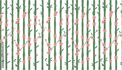 Seamless vector pattern featuring bamboo stalks and leaves, ideal for a natural, zen-inspired design or decorative wallpaper