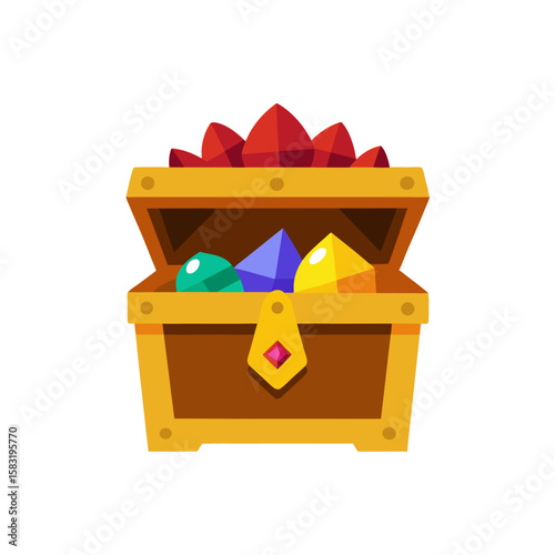 treasure chest spilling over with gems on white 