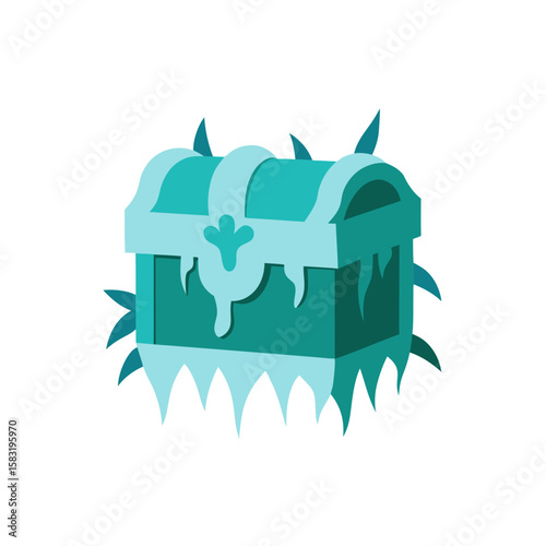treasure chest wrapped in frozen vines and icicles 