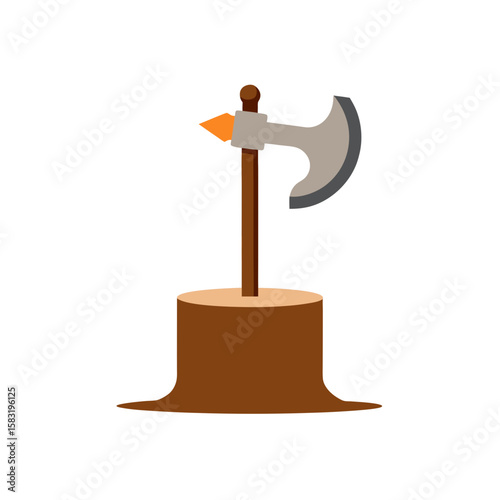 viking axe stuck in tree stump on white background.svg