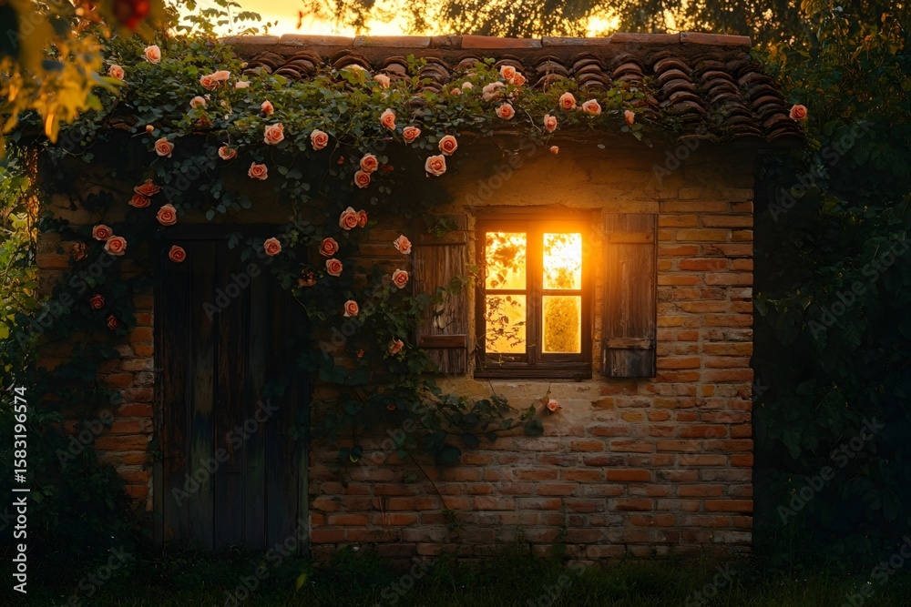 Ancient brick walls and vines under the sunset Ancient brick walls and vines under the sunset