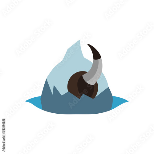 viking horn buried deep in glacier on white 