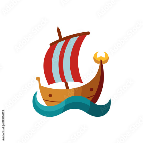 viking longboat battling rough seas on white 