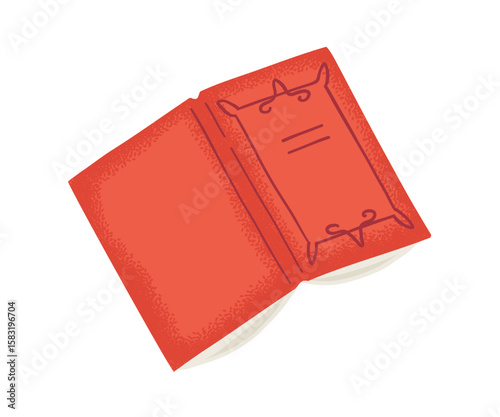 Bright red hardcover book with embossed detail. Artistic vector illustration in a stylized retro style.