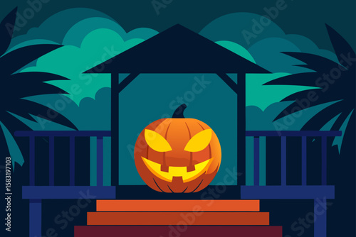 surfboard halloween jack o lantern glowing