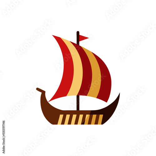 viking ship with sails on white background   